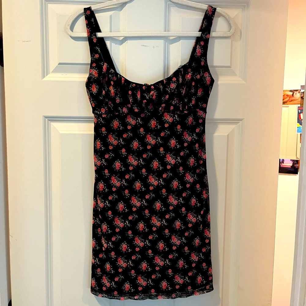 Urban outfitters black and pink floral mini dress